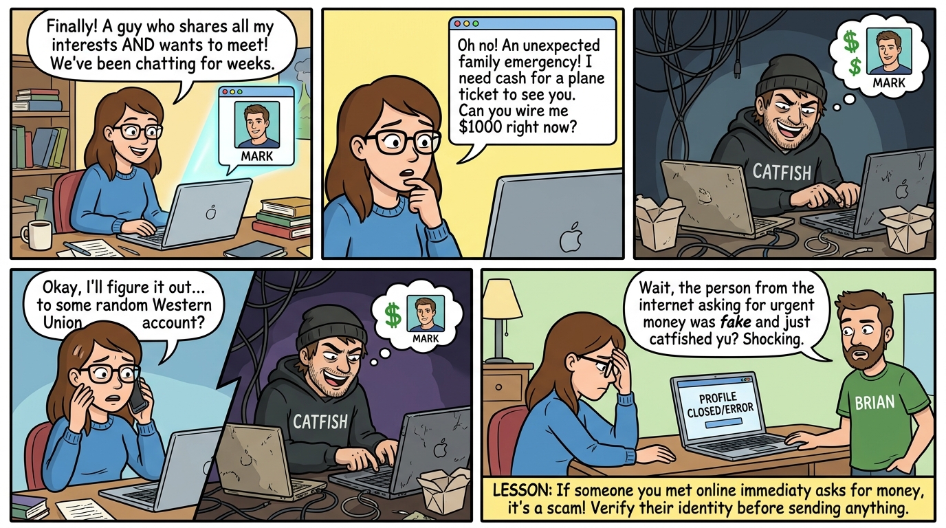 CyberToons: romance scams and catfishing